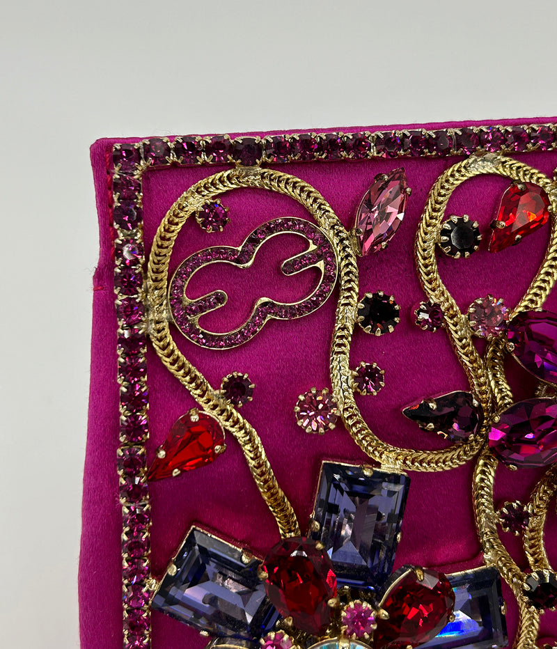 Escada Pink Silk Jeweled Rhinestone Pochette Clutch