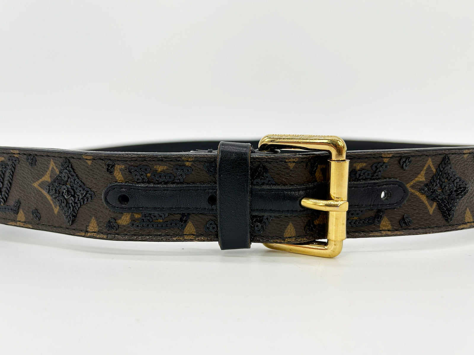 Limited Edition vintage rare Louis Vuitton Belt Black and Gold Limited Edition Louis Vuitton Monogram Sequin Eclipse Belt  main image 3