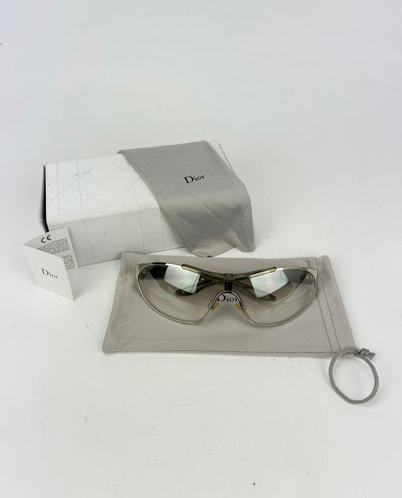 Christian Dior Rider Sunglasses Silver Frame Clear Lens Vintage c2000s