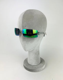 Chanel Vintage Green and Blue Floating Mirror Lens Wire Arm Sunglasses c2000s