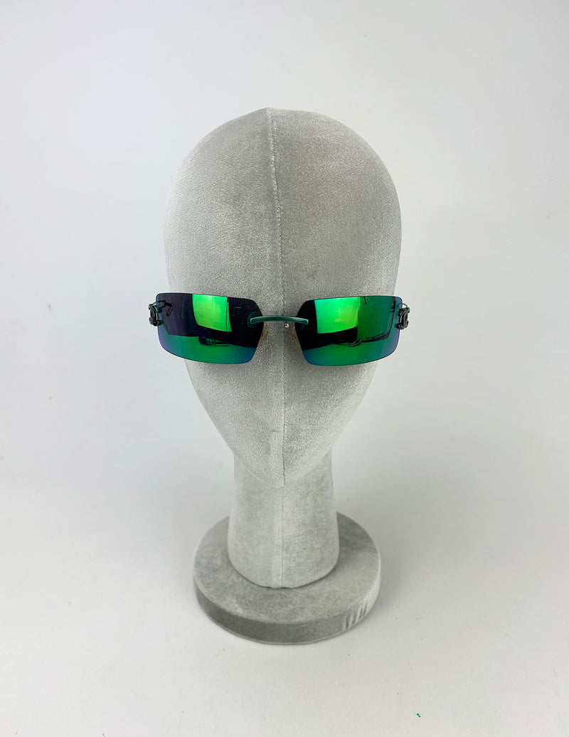 Chanel Vintage Green and Blue Floating Mirror Lens Wire Arm Sunglasses c2000s