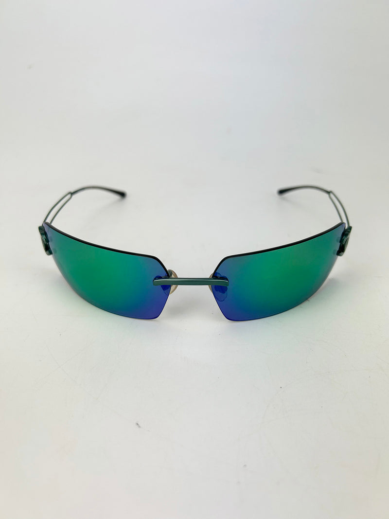 Chanel Vintage Green and Blue Floating Mirror Lens Wire Arm Sunglasses c2000s