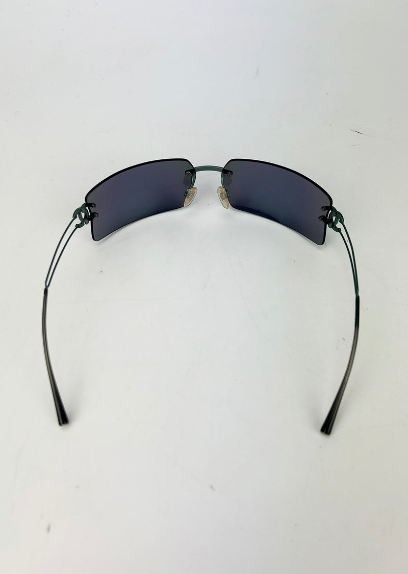 Chanel Vintage Green and Blue Floating Mirror Lens Wire Arm Sunglasses c2000s