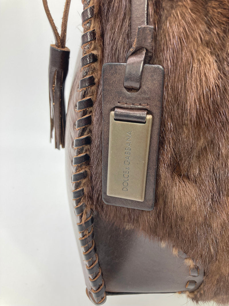 Dolce and Gabbana Brown Mink Fur Shoulder Bag