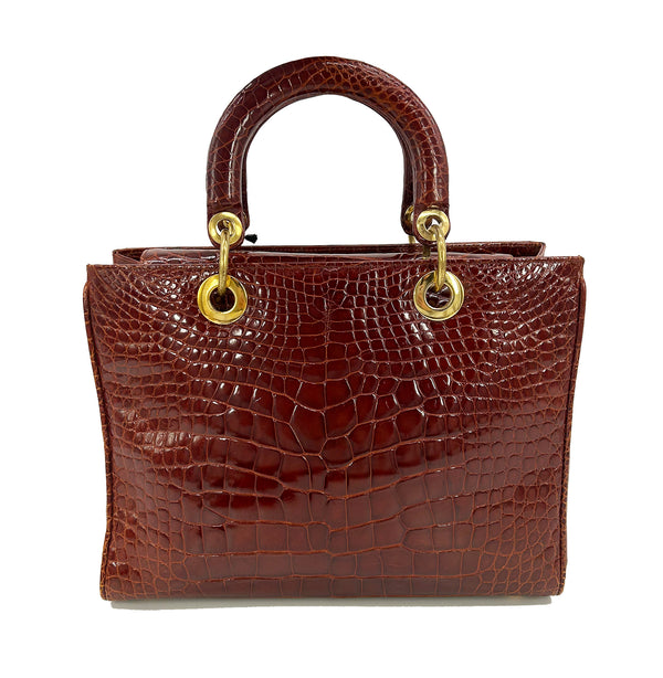 Vintage Maxima for Titti Dell'Acqua Cognac Tan Alligator Top Handle Bag