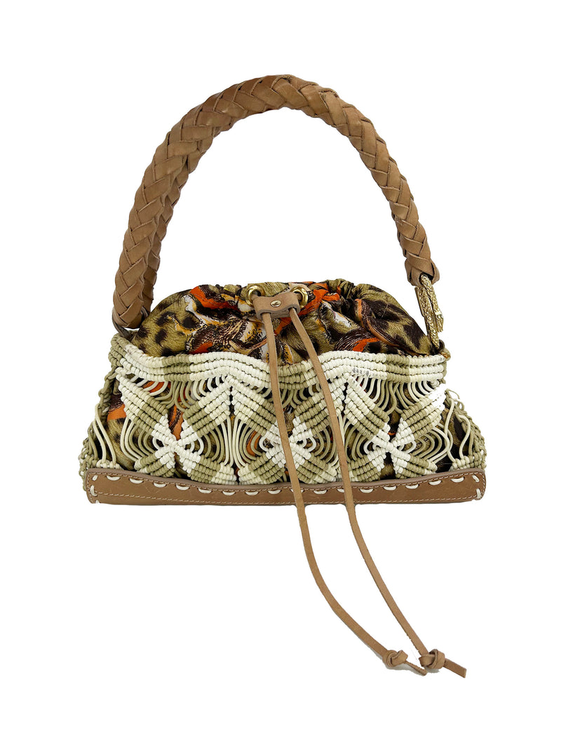 Vintage Roberto Cavalli Macrame Silk Drawstring Baguette