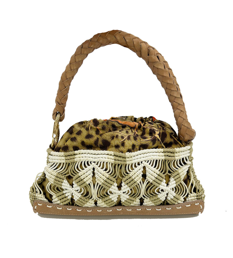 Vintage Roberto Cavalli Macrame Silk Drawstring Baguette