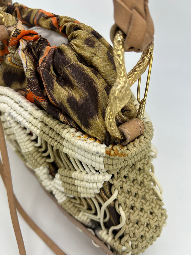 Vintage Roberto Cavalli Macrame Silk Drawstring Baguette