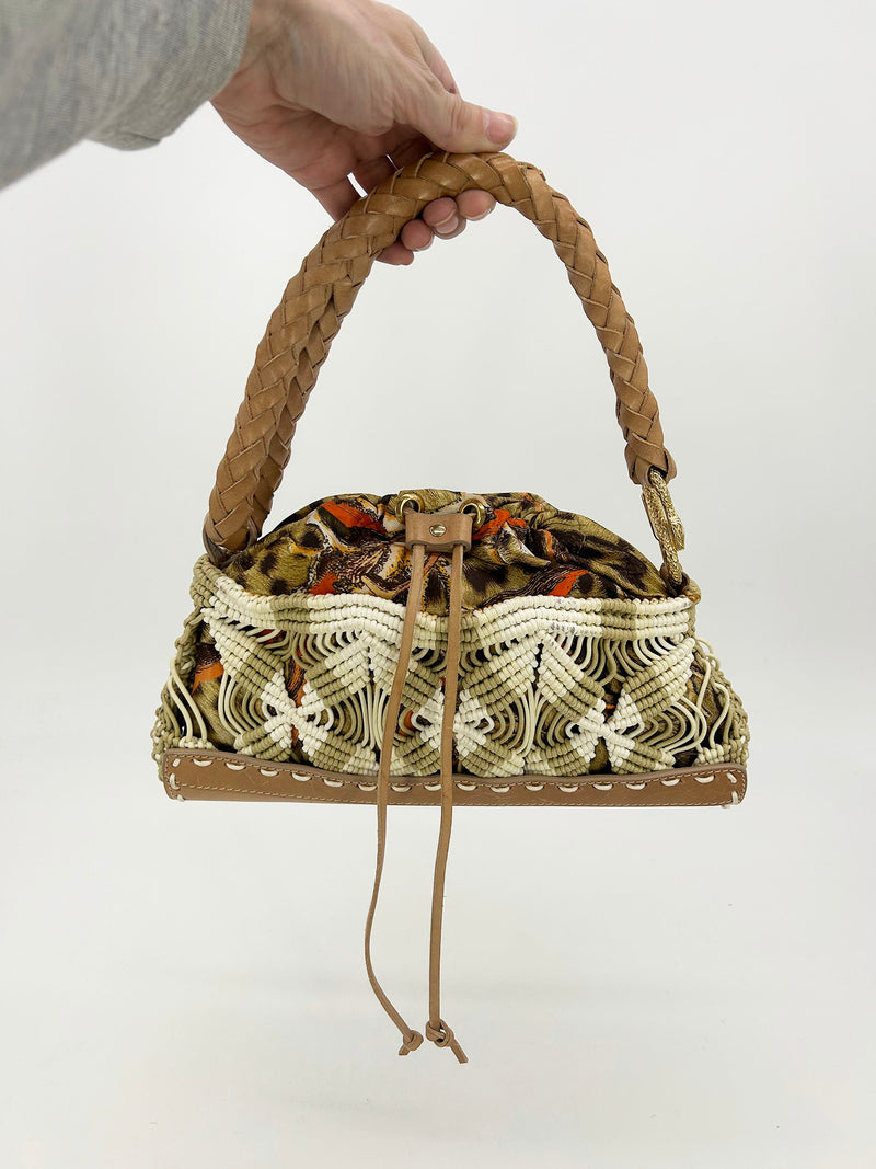 Vintage Roberto Cavalli Macrame Silk Drawstring Baguette