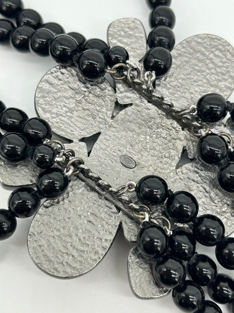 Chanel Black Beaded Multi Strand Emblem Necklace