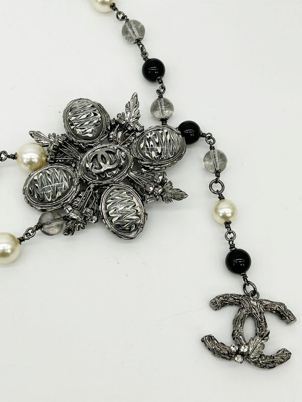 Chanel Beaded Marble Flower Belt Necklace