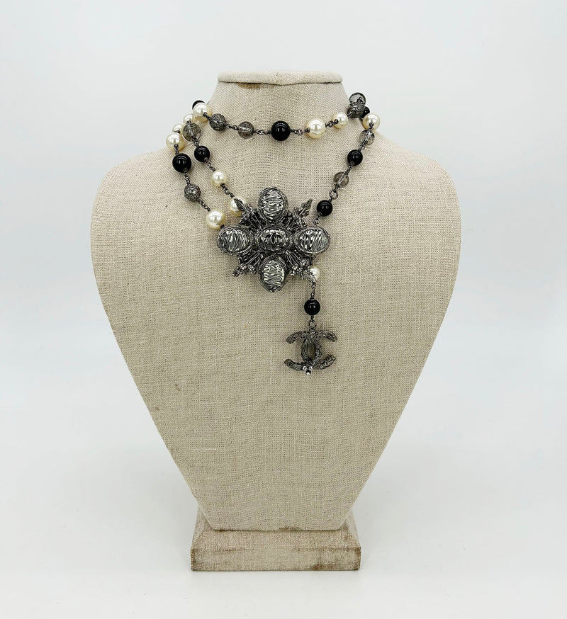 Chanel Beaded Marble Flower Belt Necklace