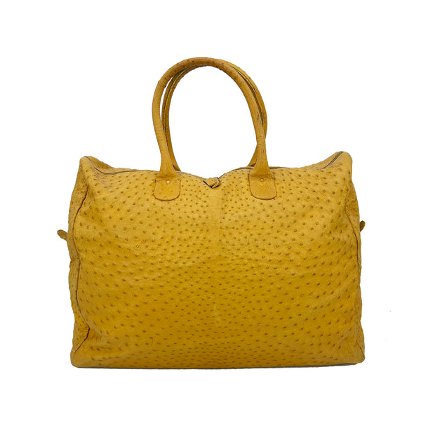 Vintage Gold Pfeil Mustard Tan Ostrich Leather Duffel Travel Bag Tote c1980s