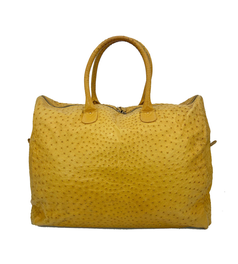 Vintage Gold Pfeil Mustard Tan Ostrich Leather Duffel Travel Bag Tote c1980s