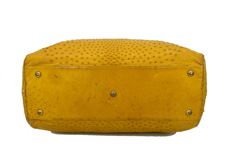 Vintage Gold Pfeil Mustard Tan Ostrich Leather Duffel Travel Bag Tote c1980s