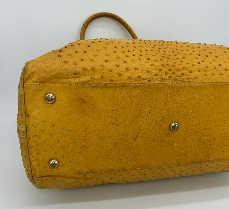 Vintage Gold Pfeil Mustard Tan Ostrich Leather Duffel Travel Bag Tote c1980s
