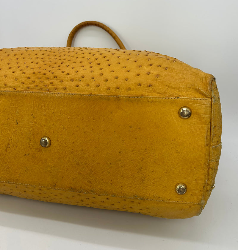 Vintage Gold Pfeil Mustard Tan Ostrich Leather Duffel Travel Bag Tote c1980s