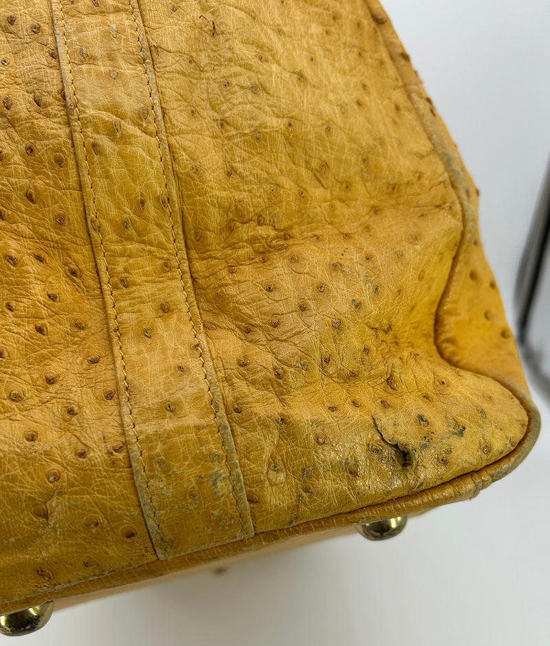Vintage Gold Pfeil Mustard Tan Ostrich Leather Duffel Travel Bag Tote c1980s