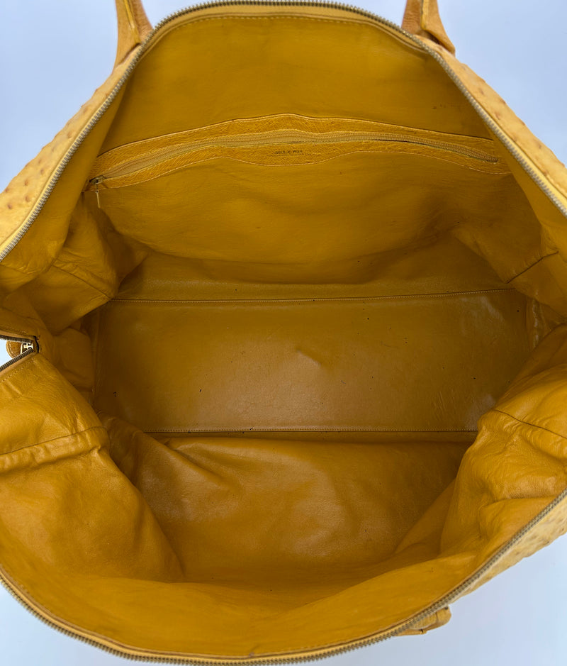 Vintage Gold Pfeil Mustard Tan Ostrich Leather Duffel Travel Bag Tote c1980s