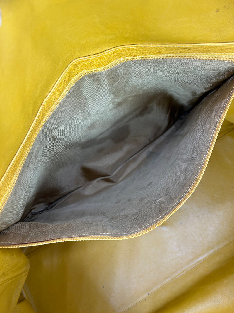 Vintage Gold Pfeil Mustard Tan Ostrich Leather Duffel Travel Bag Tote c1980s