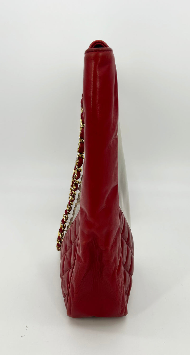 Chanel Vintage Red Leather Clear PVC Shoulder Bag Tote c1990s