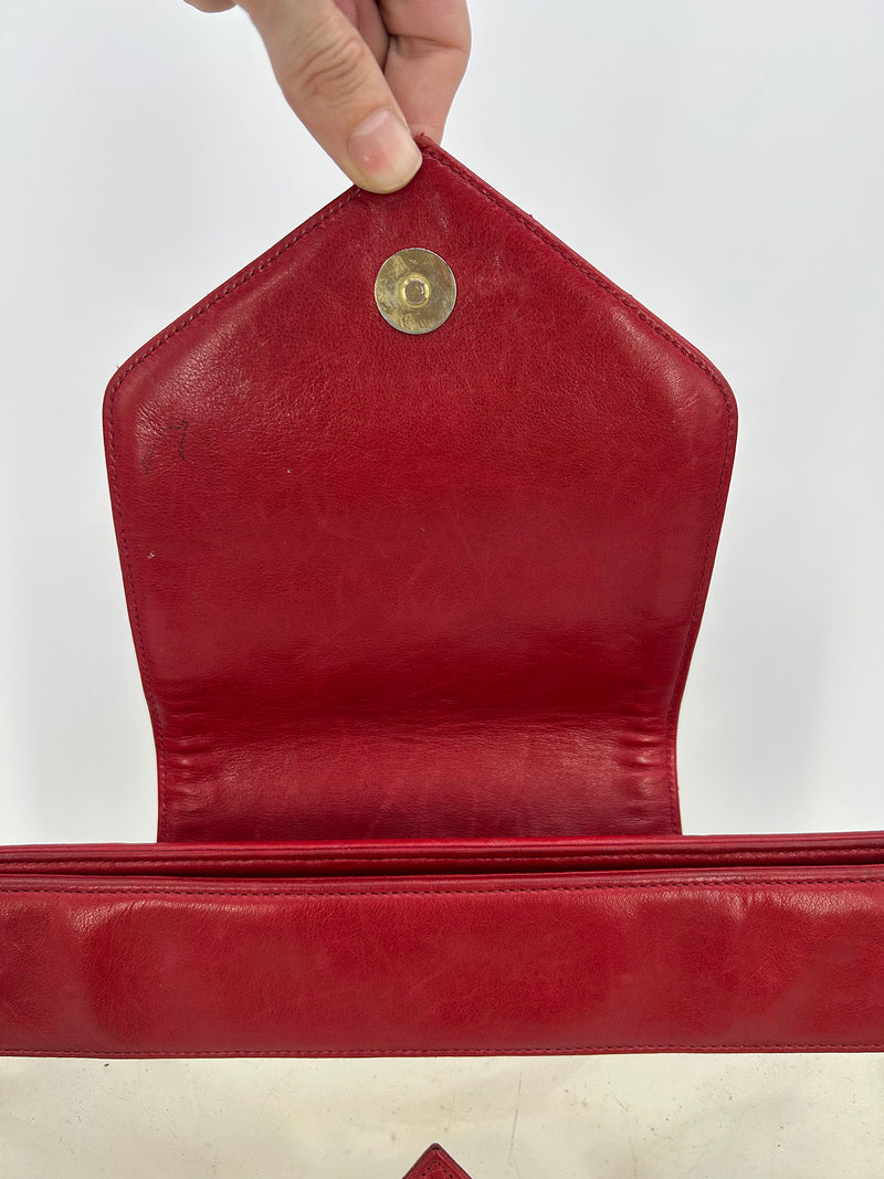 Chanel Vintage Red Leather Clear PVC Shoulder Bag Tote c1990s
