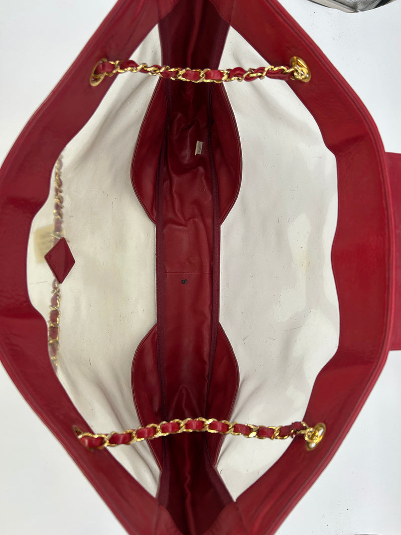 Chanel Vintage Red Leather Clear PVC Shoulder Bag Tote c1990s