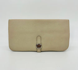 Hermes Dogon Beige Clemence Leather Bi Fold Wallet
