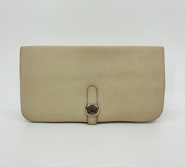 Hermes Dogon Beige Clemence Leather Bi Fold Wallet