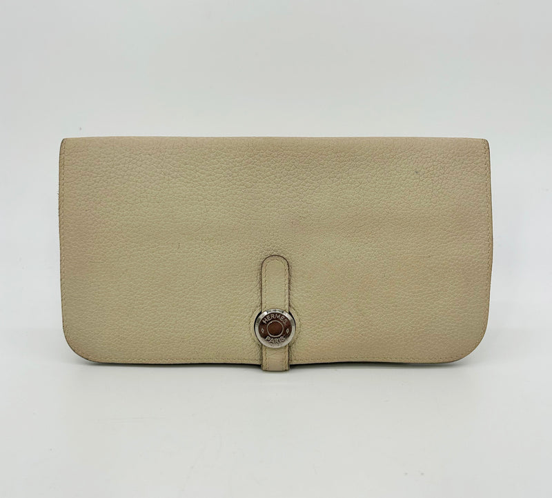 Hermes Dogon Beige Clemence Leather Bi Fold Wallet