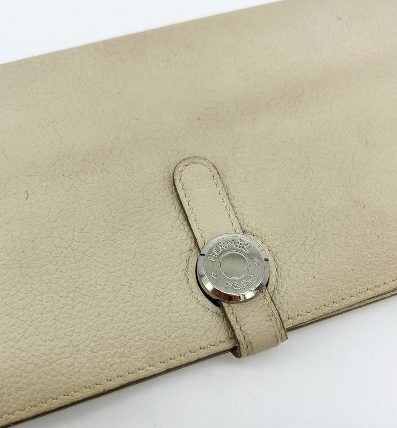 Hermes Dogon Beige Clemence Leather Bi Fold Wallet