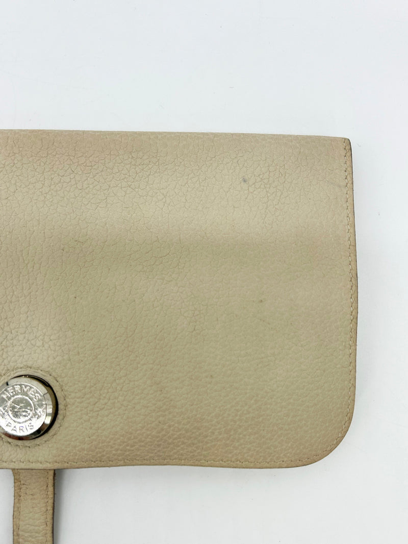 Hermes Dogon Beige Clemence Leather Bi Fold Wallet