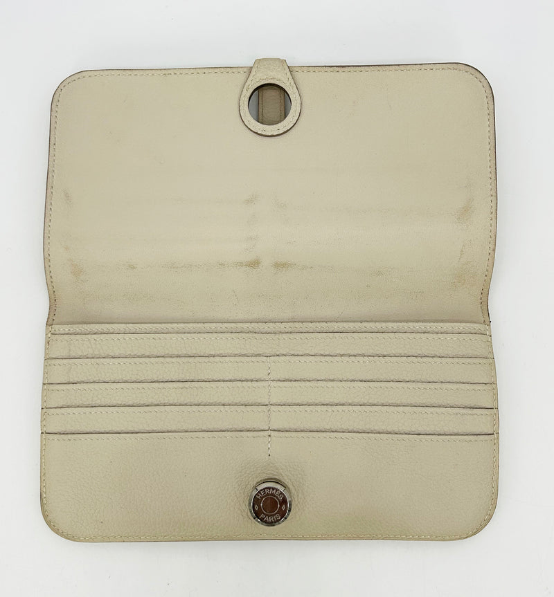 Hermes Dogon Beige Clemence Leather Bi Fold Wallet
