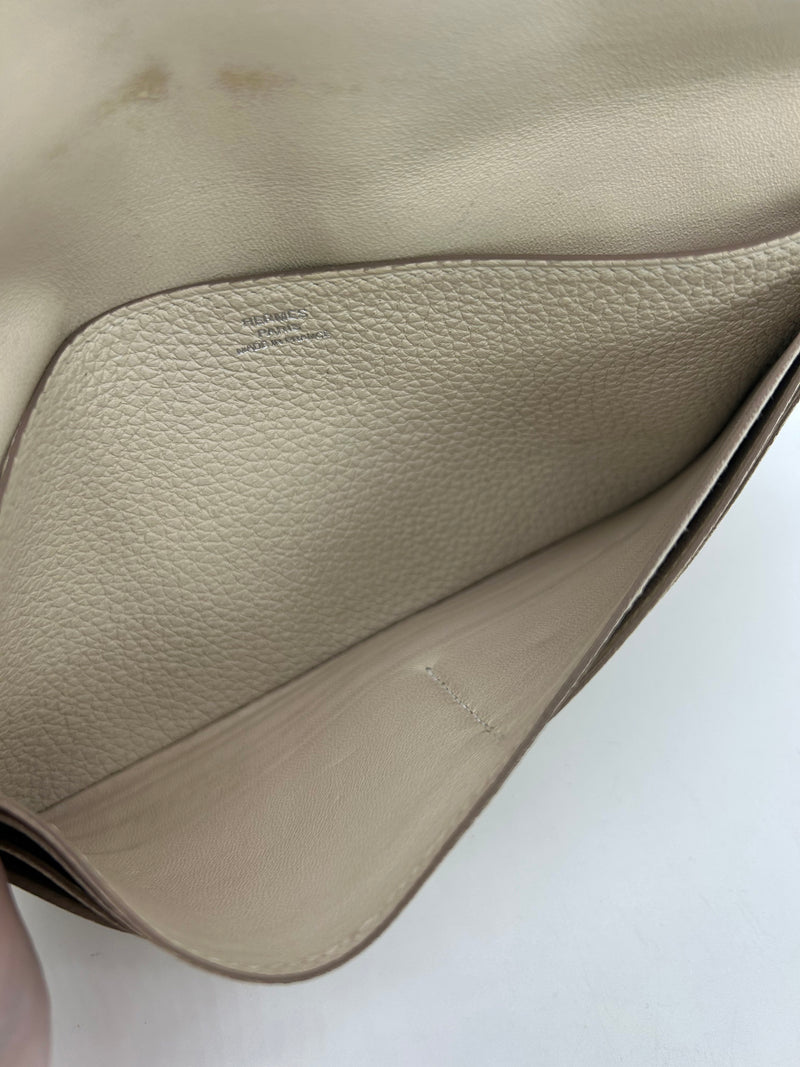 Hermes Dogon Beige Clemence Leather Bi Fold Wallet
