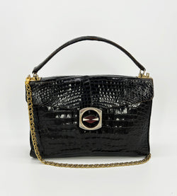 Vintage 1970s Brown Alligator Portfolio Top Handle Tote