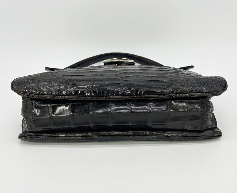 Vintage 1970s Brown Alligator Portfolio Top Handle Tote