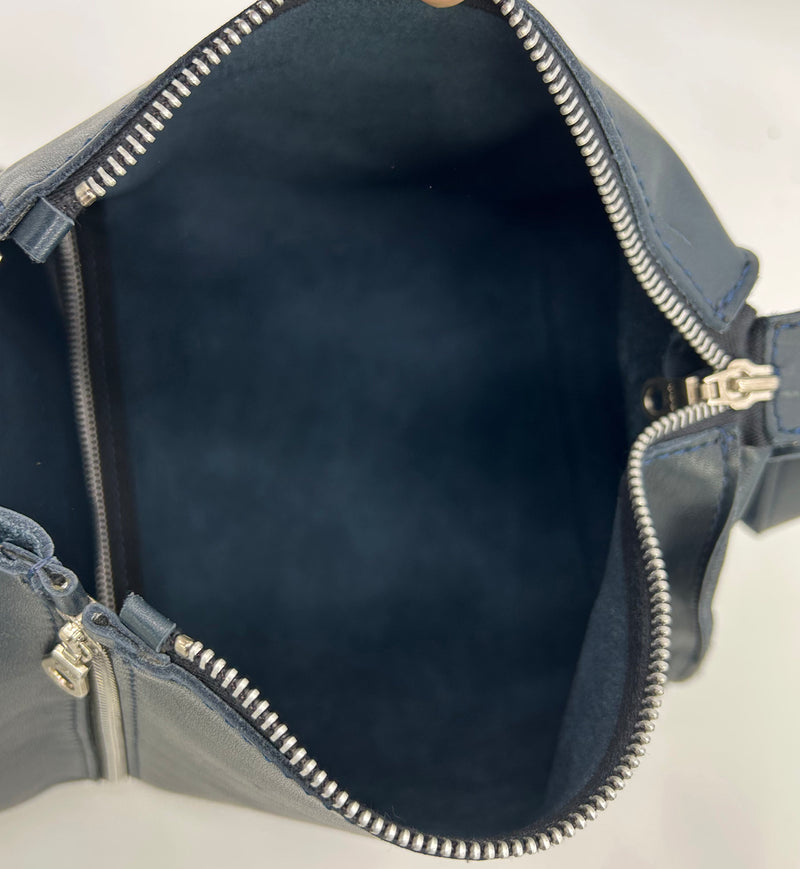 Designer Made in Italy Navy Blue Leather 3 in 1 Handbag Tote