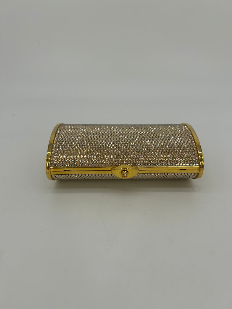 Judith Leiber Gold Swarovski Crystal Mini Minaudiere