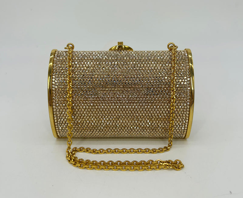 Judith Leiber Gold Swarovski Crystal Mini Minaudiere