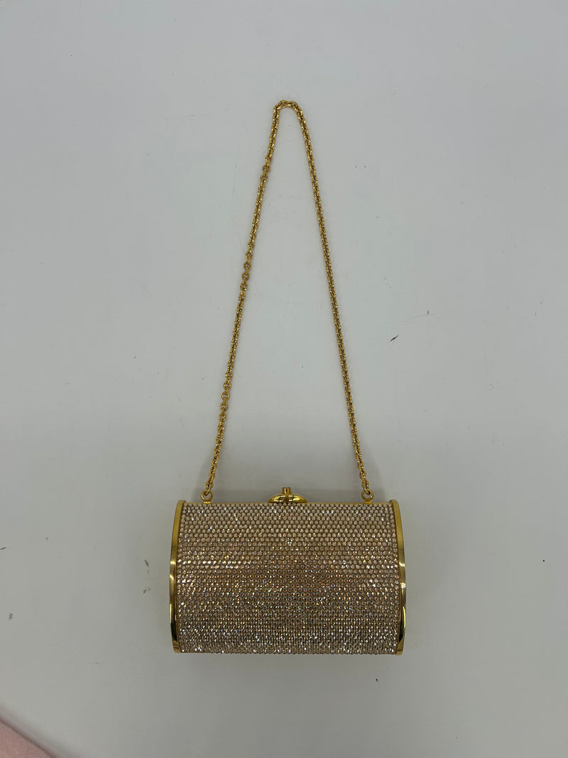 Judith Leiber Gold Swarovski Crystal Mini Minaudiere