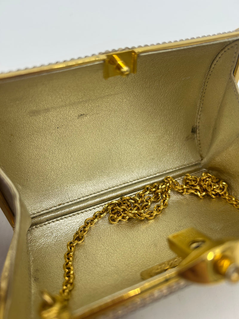 Judith Leiber Gold Swarovski Crystal Mini Minaudiere