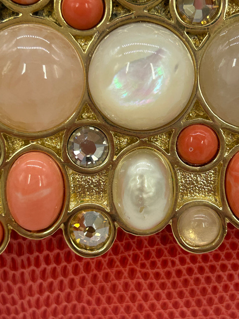 Vintage Judith Leiber Red Lizard Gemstone Front Clutch