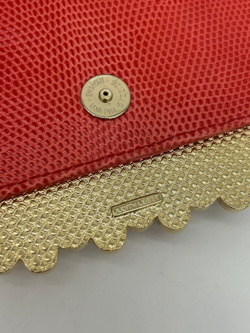 Vintage Judith Leiber Red Lizard Gemstone Front Clutch