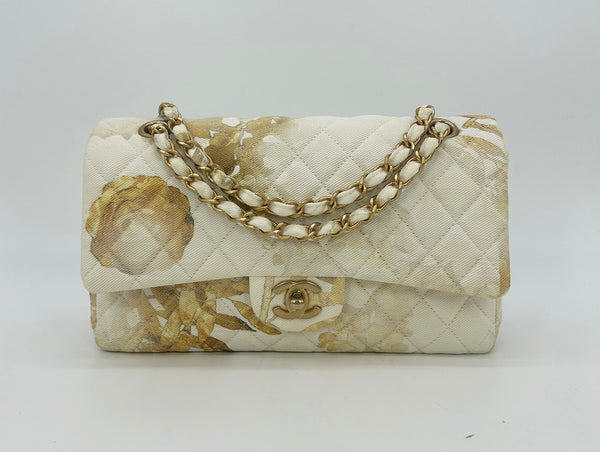 NWOT Chanel Denim Floral Print Medium Double Flap Classic 2.55