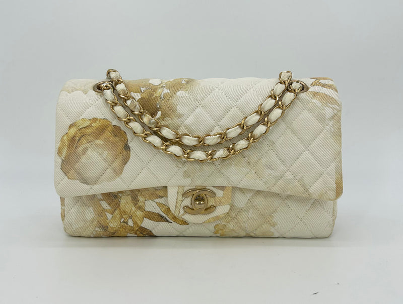 NWOT Chanel Denim Floral Print Medium Double Flap Classic 2.55
