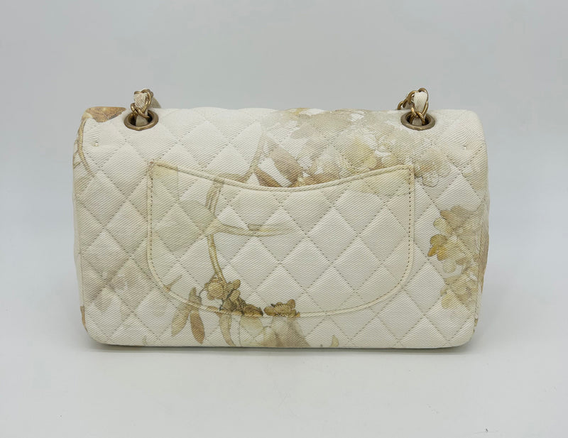 NWOT Chanel Denim Floral Print Medium Double Flap Classic 2.55