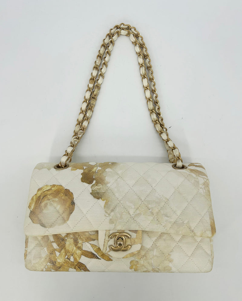 NWOT Chanel Denim Floral Print Medium Double Flap Classic 2.55
