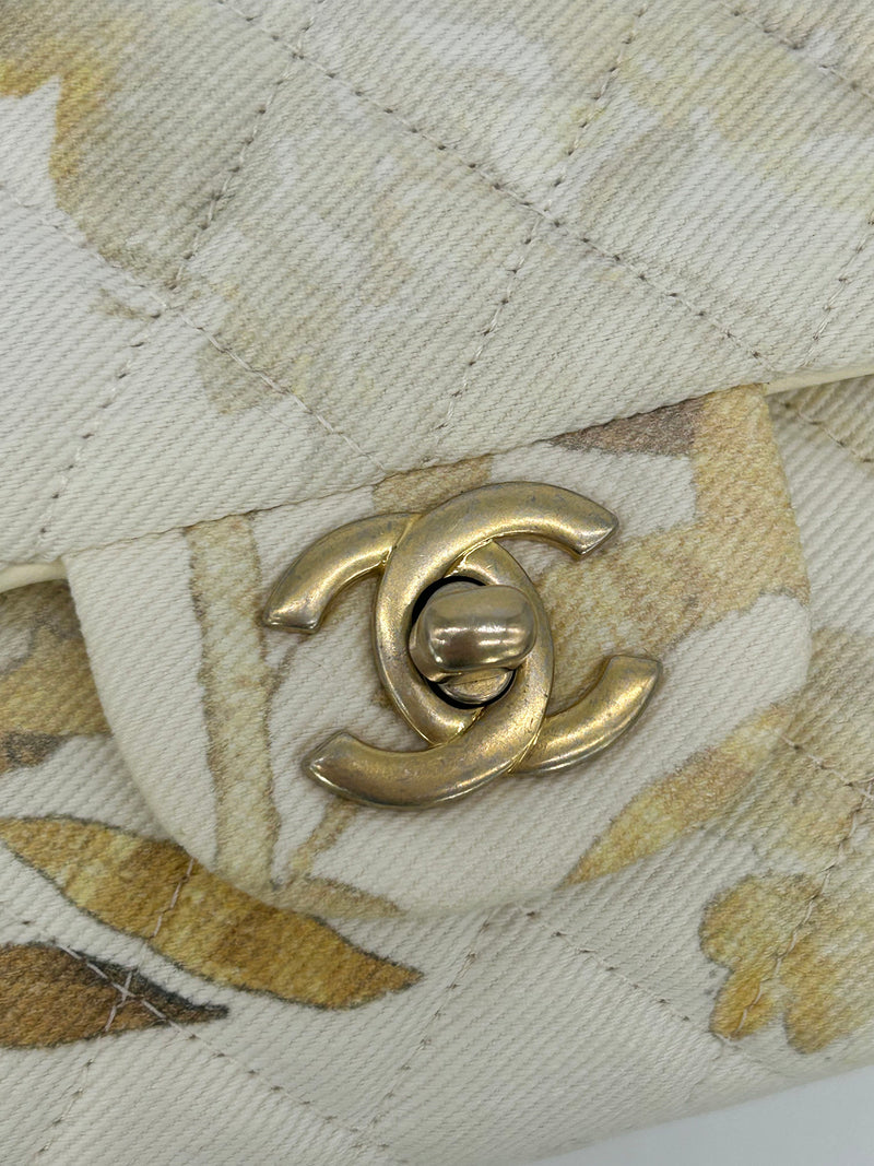 NWOT Chanel Denim Floral Print Medium Double Flap Classic 2.55