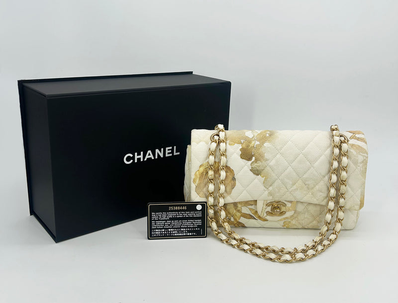 NWOT Chanel Denim Floral Print Medium Double Flap Classic 2.55