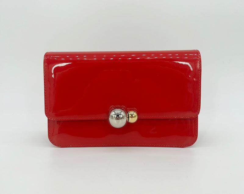Christian Dior Red Patent Leather Tribale Chain Flap Bag